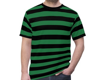 Camiseta de rayas negras y verdes para hombre, diseño vintage de rayas horizontales llamativas de los años 90, unisex, cuello redondo y manga corta.