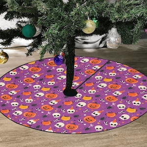 パープルハロウィンツリースカート、カボチャスカルクリスマススタンドベースSサイズ大型カバーホームデコレーションデコレーションオールハロウズイブパーティー
