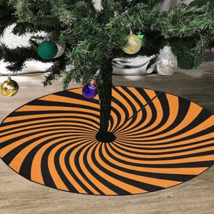 ハロウィンツリースカート オレンジ ブラック スパイラル クリスマススタンド ベースカバー ホームデコレーション デコレーション オールハロウズイブ 不気味なパーティー