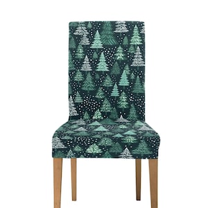 Green Christmas Trees Dining Chair Seat Covers, Xmas Stretch Slipcover Furniture Dining Living Room Home Decor Modern