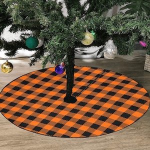 ハロウィンツリースカート オレンジ ブラック バッファローチェック柄 クリスマススタンド ベースカバー ホームデコレーション デコレーション オールハロウズイブ 不気味なパーティー