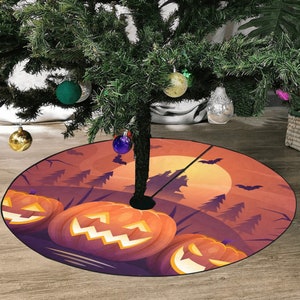 恐ろしいカボチャのハロウィンツリースカート、オレンジのクリスマス小型大型カバーホームデコレーションデコレーションオールハロウズイブ不気味な不気味なパーティー