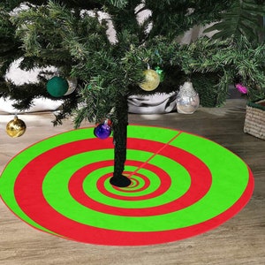 Red  Lime Green Christmas Tree Skirt,  Stripe Spiral Halloween Xmas Small Large Cover 30 36 48 Inch Decoration All Hallows Eve