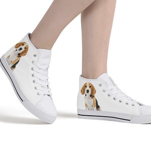 Custom Dog Photo Women Shoes, Pet Face Print Personalized Design High Top Canvas Lace Up Sneakers Gift
