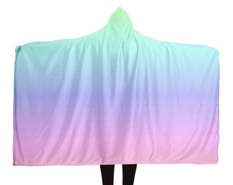 Rainbow Ombre Hooded Blanket, Pastel Tie Dye Pink Gradient Sherpa Fleece Soft Fluffy Cozy Warm Adult Men Women Kids Large Wearable Hood