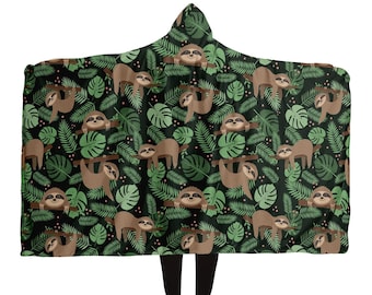 Manta con capucha verde perezoso, animal durmiente, hojas, plantas, lindo forro polar Sherpa, suave, esponjoso, acogedor, cálido, para adultos, hombres, mujeres, niños, regalo grande