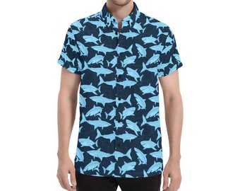 mens shark print button up shirt