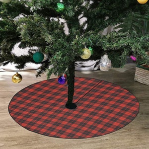 Retro Buffalo Plaid Christmas Tree Skirt, Black Red Vintage Tartan Checkered Stand Small Large Base Cover Home Decor Decoration Party