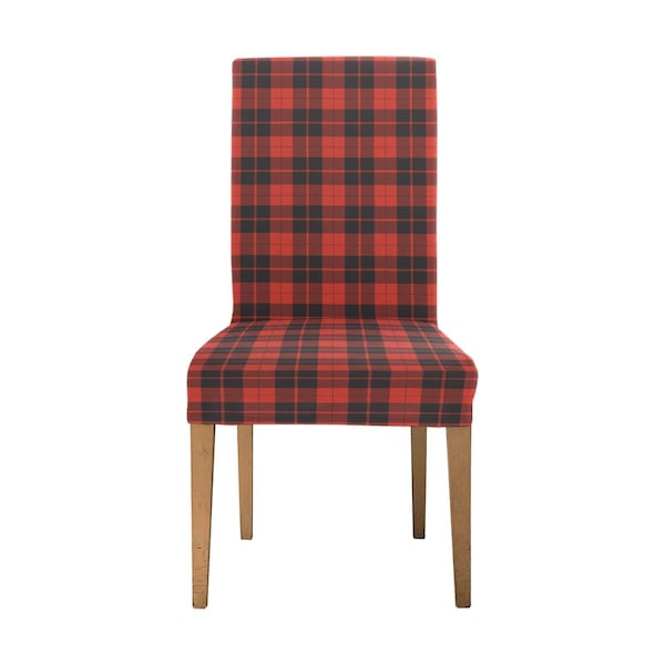 Buffalo Check Dining Chair Seat Covers, Black Red Plaid Stretch Slipcover Furniture Dining Room Home Decor