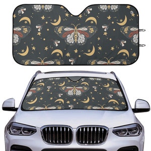 Butterfly Moon Car Sun Shade, Boho Bohemian Front Windshield Coverings Blocker Auto Protector Window Visor Screen Cover Men Women SUV Truck