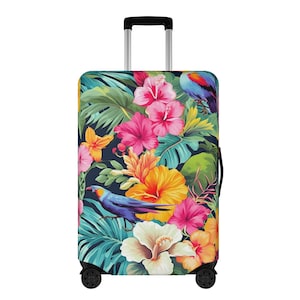 Tropische bloemen bagagehoes, roze bloemen vogel papegaai kofferbeschermer harde handbagage wasbare wrap grote kleine reisesthetiek