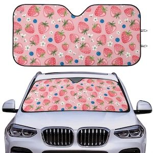 Cor-de-rosa morango sombra de sol do carro, coberturas de pára-brisa dianteiro de frutas bloqueador protetor automático janela viseira capa de tela das mulheres dos homens suv caminhão