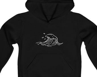 Ocean Sea Wave Kids Hoodie, Beach Vacation Fun Youth Boys Girls Graphic Surf Tumblr Hooded Sweatshirt