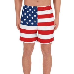 American Flag Men Shorts, USA Red White Blue 4th of July Microfiber Fast Dry Patriotic Athletic Gym Running Swim Sports 6.5" Shorts