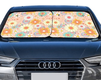 Groovy Flowers Set di 2 tendine parasole per auto, accessori pieghevoli per finestrini laterali floreali per parabrezza, SUV per auto, camion, visiera protettiva
