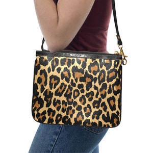 Leopard Print Small Shoulder Bag, Animal Cheetah Women Leather with Unique Cross Evening Travel Handmade Messenger Crossbody Zipper Purse