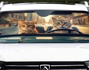 Cats Driving Car Sun Shade, Funny Front Windshield Coverings Blocker Auto Protector Window Visor Screen Cover Men Women