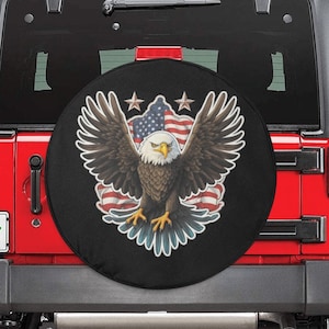 Bald Eagle Spare Tire Cover, American Flag USA Patriotic Bird Backup Camera Hole Wheel Unique RV Back Cars RV Men Women Trailer Campers