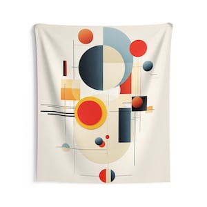 Bauhaus Tapestry, Geometric Abstract Wall Art Hanging Cool Unique Vertical Aesthetic Large Small Decor Bedroom College Dorm Room