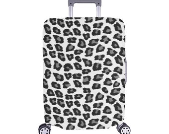 Capa de bagagem leopardo da neve, protetor de bolsa de mala com estampa animal preto e branco, lavável, envoltório de transporte pequeno e grande, presente de viagem