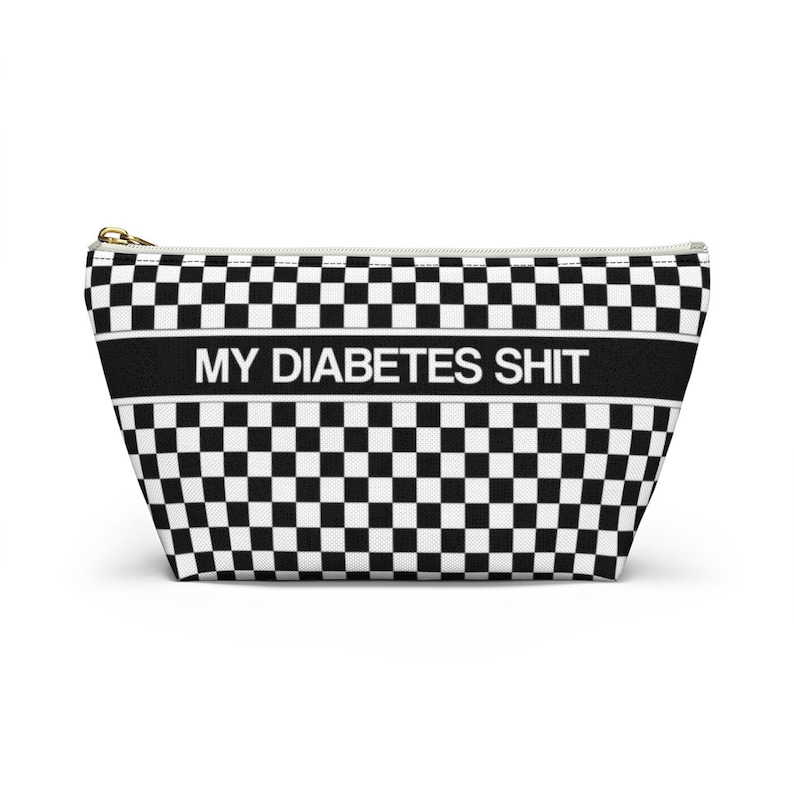 My Diabetes Shit Bag, Funny Diabetic Supply Case Black White Checkered Type One 1 Accessory Zipper Travel Toiletry Pouch Gift w T-bottom image 3