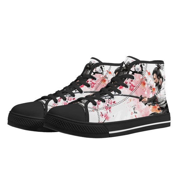 【Yuya 】BEAUTIFUL SHOES Samurai Men High Top Shoes, Japan Pink Cherry Blossoms Lace
