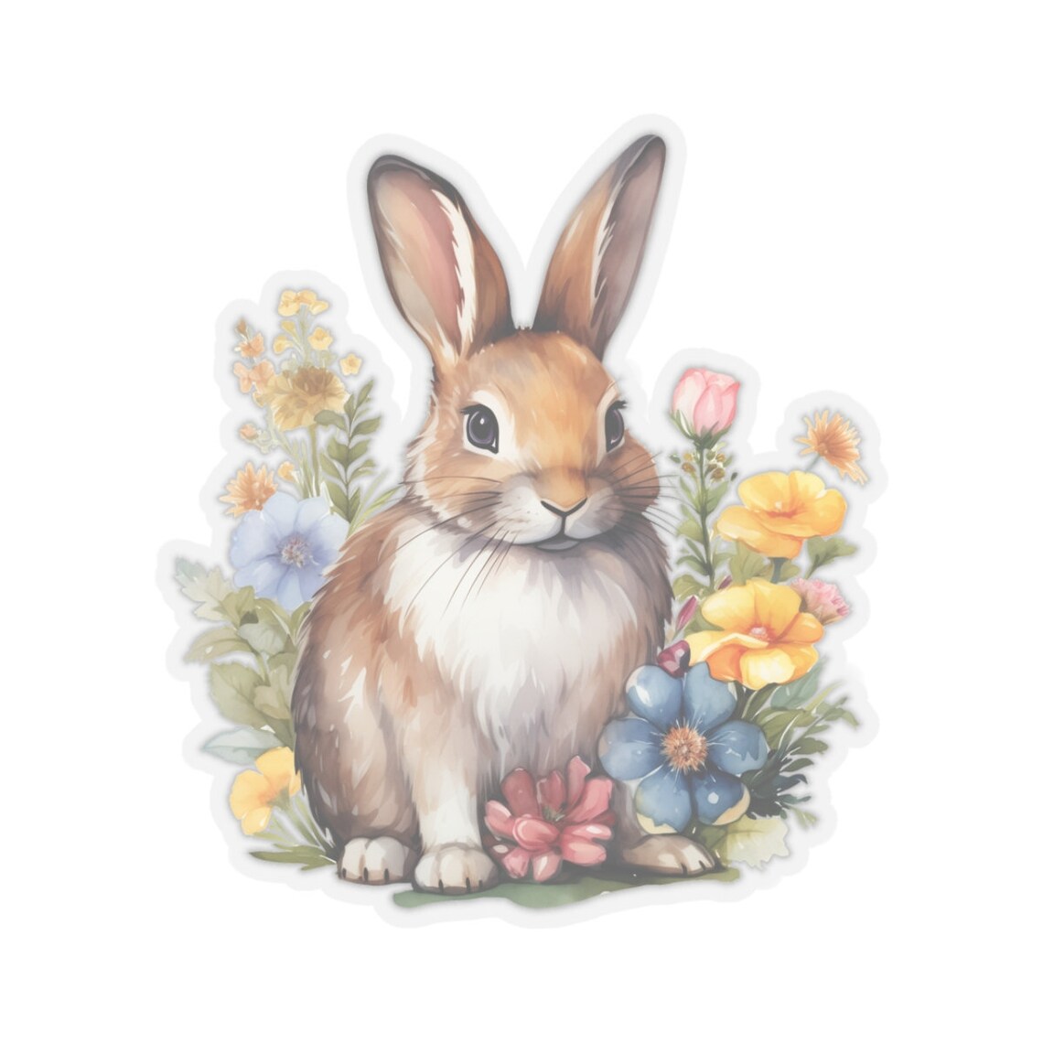 Bunny Rabbit Sticker Decal, Watercolor Animal Floral Art Vinyl Laptop ...