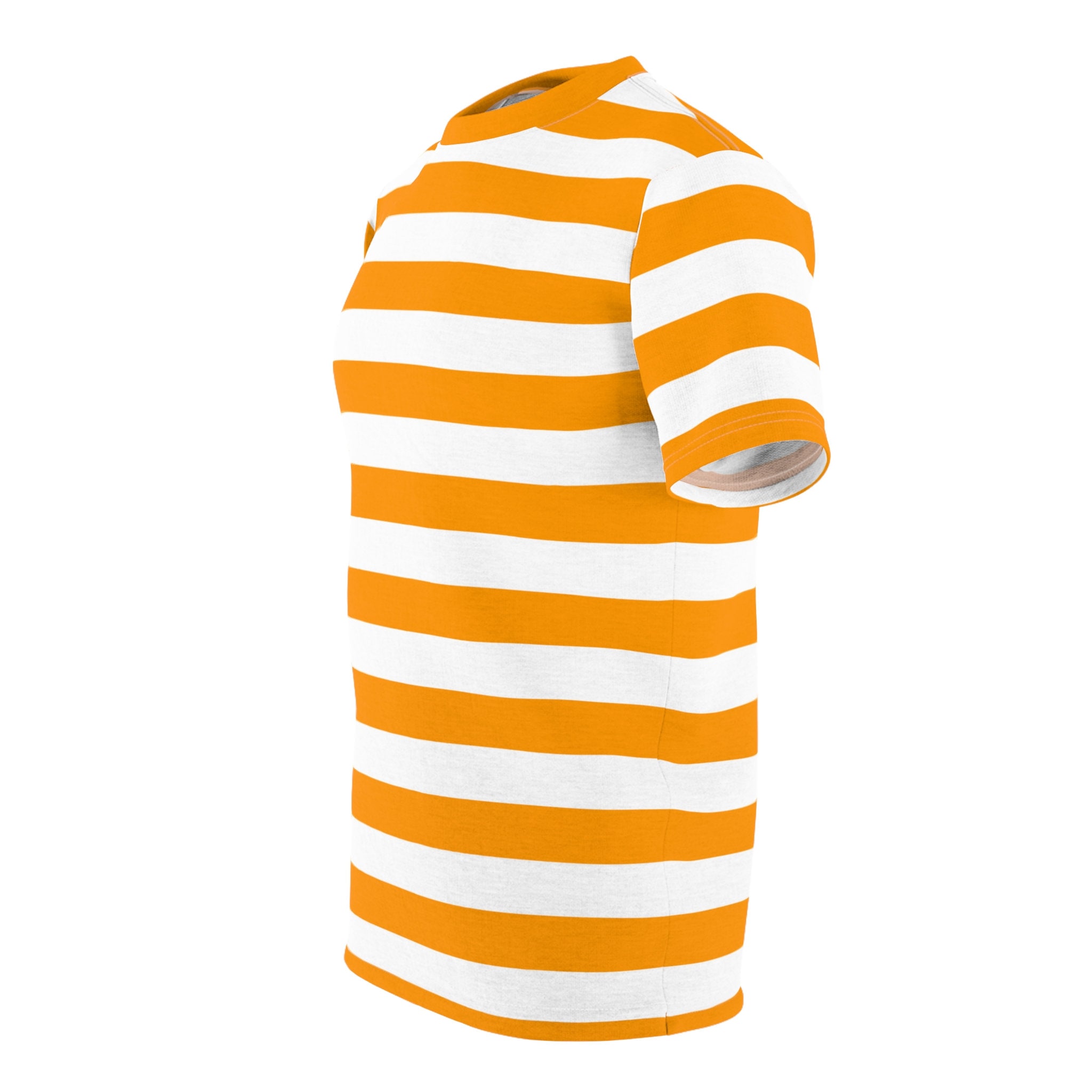 オレンジと白のストライプTシャツ、横縞の大胆なストライプデザイナー