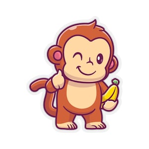 Monkey Sticker, Animal Banana Laptop Decal Vinyl Cute Waterbottle Tumbler Car Waterproof Bumper Aesthetic Die Cut Wall Mural