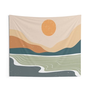 Boho Sunset Abstract Tapestry, Distressed Landscape Indoor Wall Art Hanging Tapestries Large Small Decor Home Dorm Room Gift