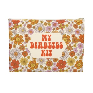 Cute Flower Diabetes Bag Pouch Supplies, 70s Floral My Diabetic Kit Type 1 2 Zipper Supply Travel Organizer Women Girls Kids Carrying Case