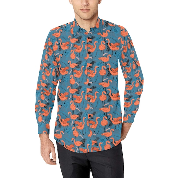 Flamingo Men Button up Shirt, Long Sleeve Pink Marine Animals Beach Sea  Print Male Guys Hawaiian Buttoned Collar Dress Shirt Chest Pocket - Etsy