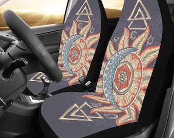 Moon Stars Sedile auto copre 2 pc Retro Sun Sky Boho Coperto anteriore per veicolo, Auto SUV Camion Protettore Accessorio Decorazione Accessorio