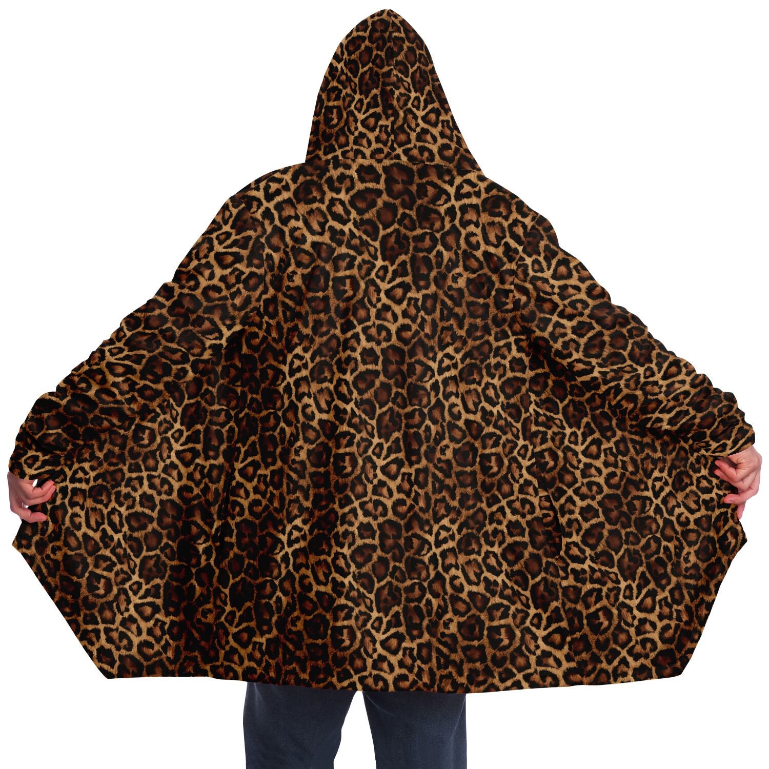 Leopard Hooded Cloak, Animal Cheetah Print Brown Men Women Modern