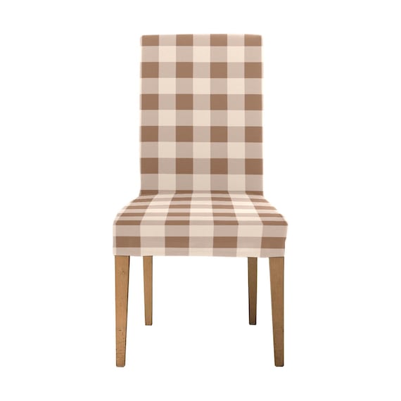 Buffalo Check Dining Chair Seat Covers Beige Cream Brown Plaid