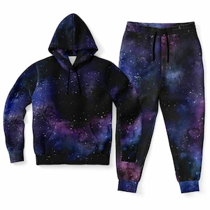 Galaxy Hoodie Jogger Sweatsuit Set, Stars Universe Hooded Sweatshirt Sweatpants Women Men Cotton Matching Plus Size Sweats