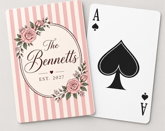 Custom Playing Cards, Personalized Family Last Name Est Year Wedding Favor Bridal Decks Gift For Couple Anniversary Poker Game Deck