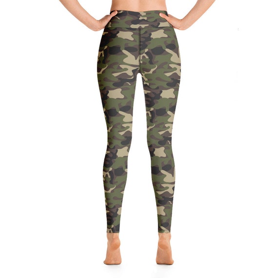 Green Camo Yoga Leggings Women, Army Camouflage High Waisted Pants