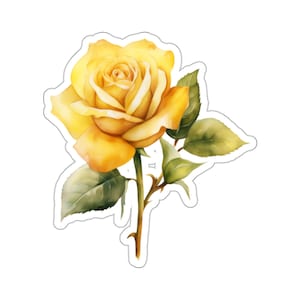 Gelbe Rose Aufkleber, Blumenblume Aquarell Kunst Vinyl Laptop Wasserflasche Becher Auto wasserdicht Stoßstange klar ästhetische Wand