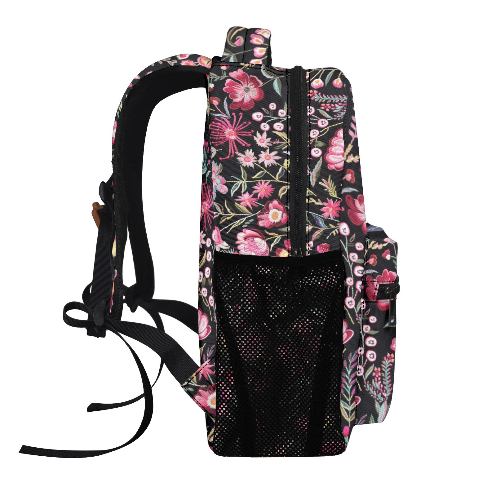 Black Floral/Pink Floral Heritage Mid-Volume Backpack Pink Floral Backpack, Flowers Botanicals Men Women Kids Gift  main image 2