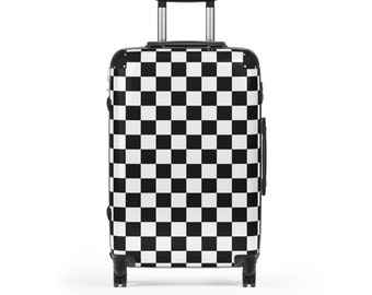 Checkered Suitcase Luggage with Wheels,  Cabin Black White Check Carry On Travel Bag Rolling Spinner Small Large Designer Hardcase