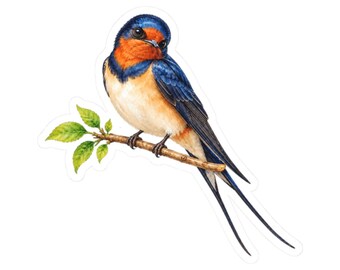 Barn Swallow Bird Sticker Decal, Blue Forked Tail Birdwatcher Watercolor Art Vinyl Laptop Waterbottle Tumbler Car Waterproof Bumper Clear