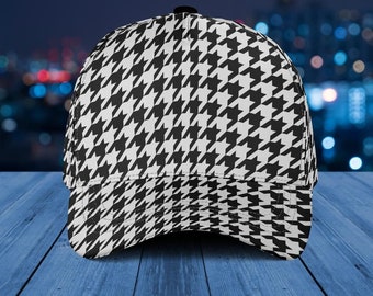 Houndstooth Baseball Hat Cap, Black White Ball Dad Mom Trucker Men Women Aesthetic Designer Fashion Guys Ladies