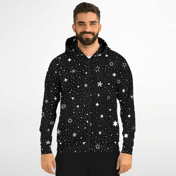 Stars Zip up Hoodie, Black White Space Celestial Galaxy Full