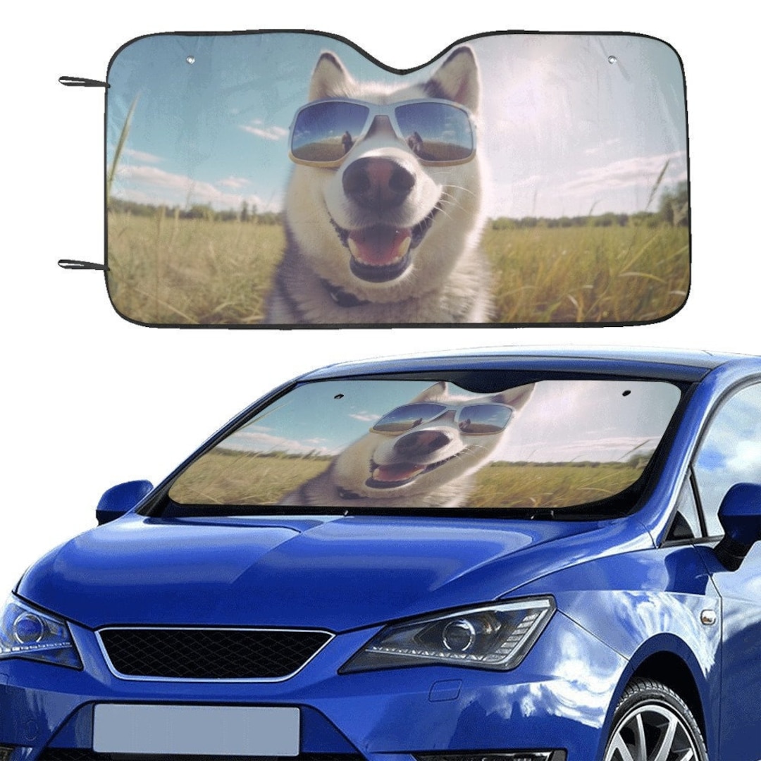Husky Car Sun Shade, Dog Sunglasses Funny Siberian Windshield