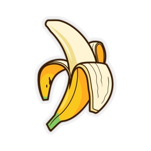 Autocollant de banane, fruits jaunes à moitié épluchés mignons en vinyle autocollant étiquette téléphone Transparent clair petit grand Cool Art ordinateur Hydro flacon