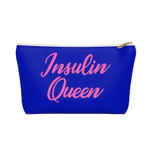Insulin Queen Diabetes Pouch Bag, Royal Blue Fun Diabetic Supply Case, Type One td1, Insulin Pump, Accessory Zipper bag w T-bottom
