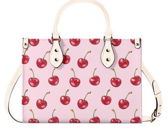 Red Cherry Pink Shoulder Purse, Fun Fruit Kawaii Crossbody