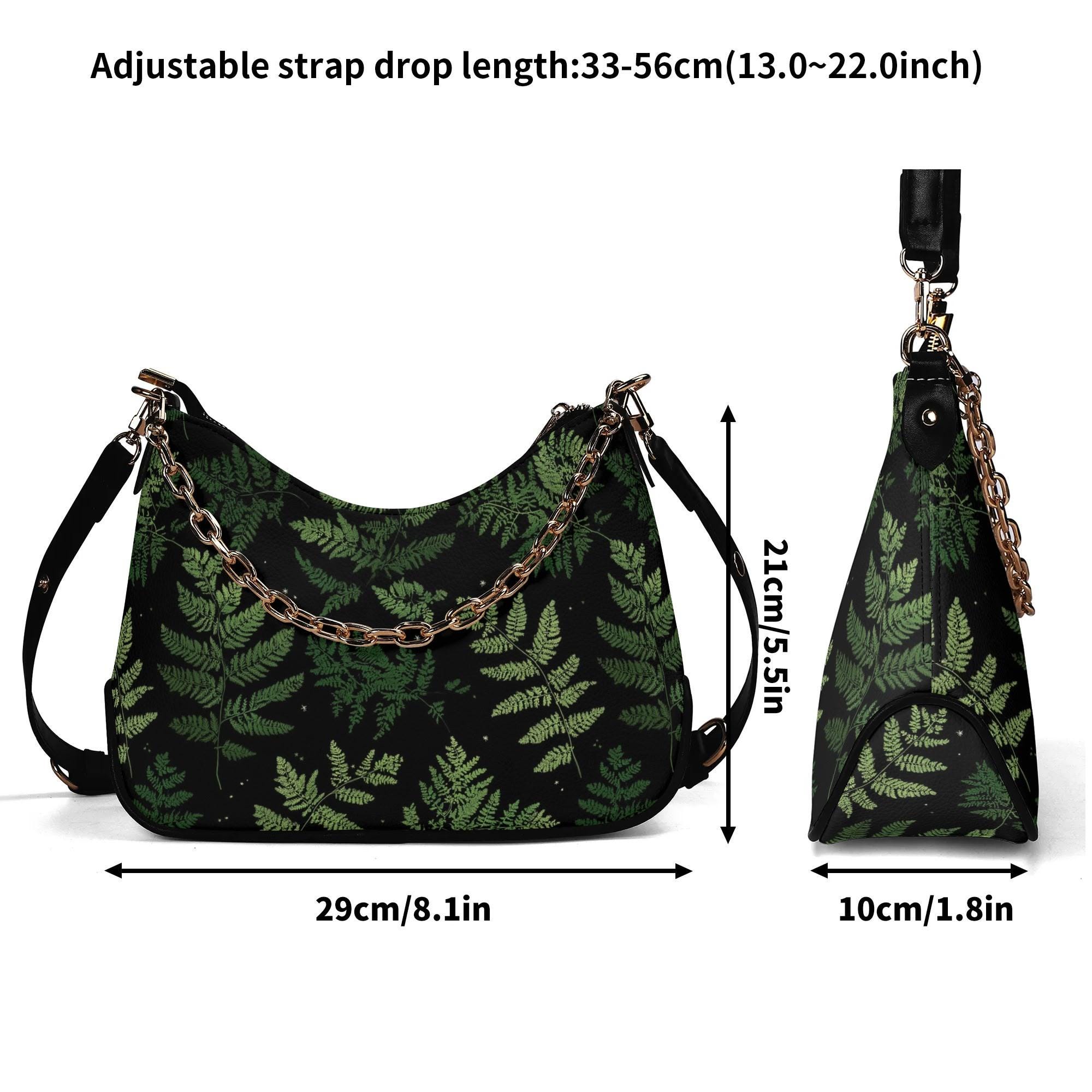 Fern Nature Handbag Crossbody Chain, Cottagecore Green Black