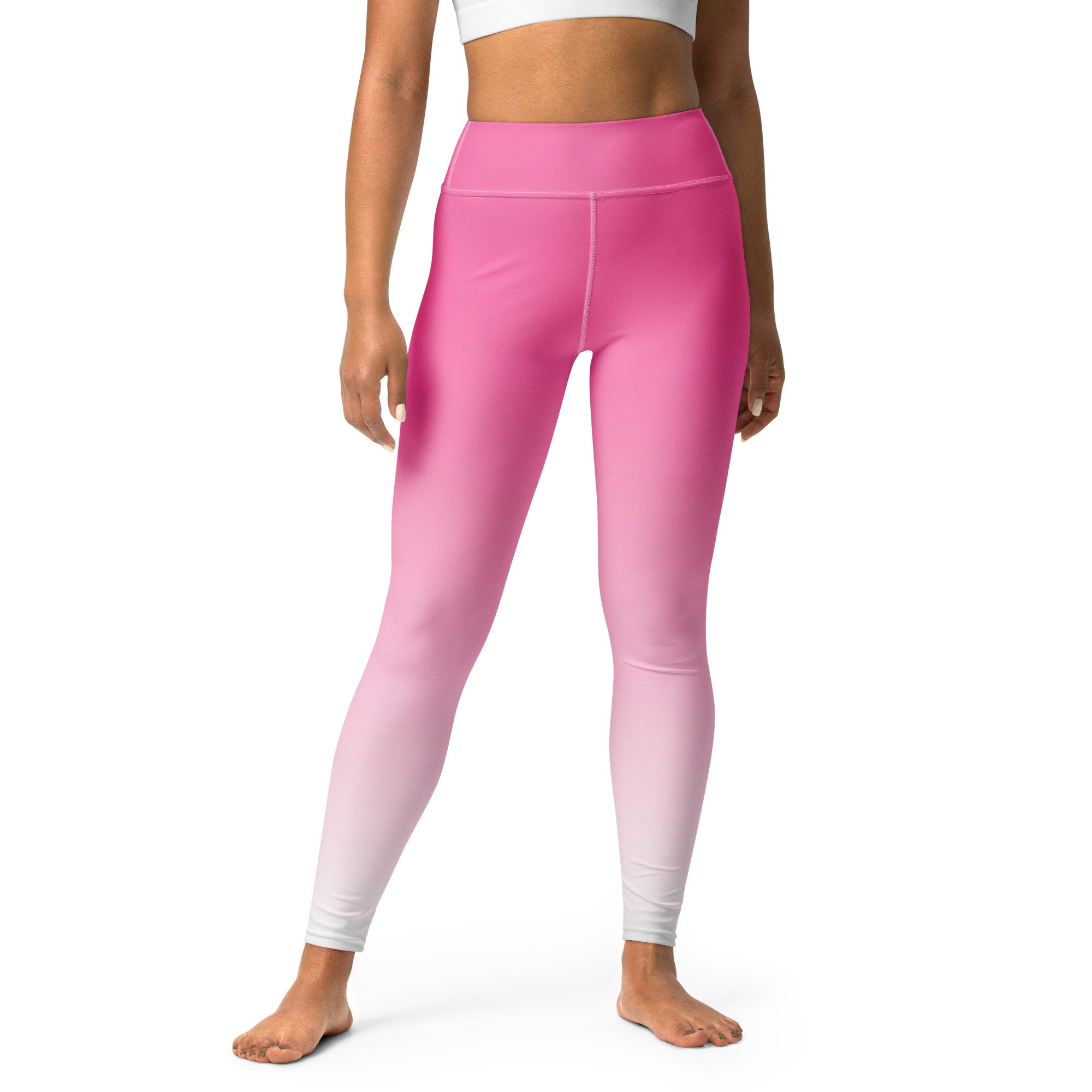 Grey White Ombre Leggings Women, Gradient Tie Dye Black Printed Yoga Pants  Cute Workout Running Gym Designer